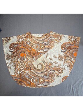 Chicos S/M Poncho Blouse Orange/Brown Paisley Satin Lightweight Boho Western